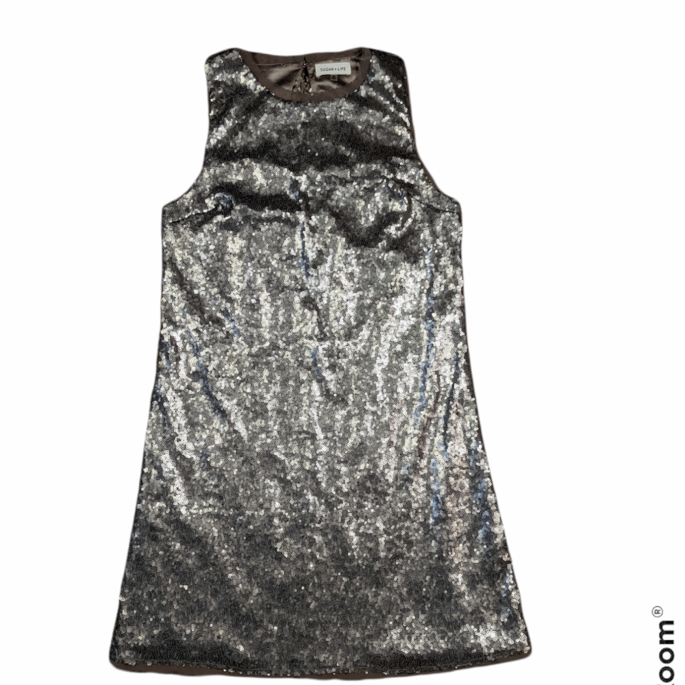 Sugar + Lipz‎ Pewter Sequin Evening Dress Small - Picture 5 of 6